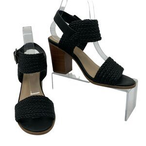 Soda Faux Leather Heels Women's Size 6.5 Open Toe Black Textured Ankle Straps